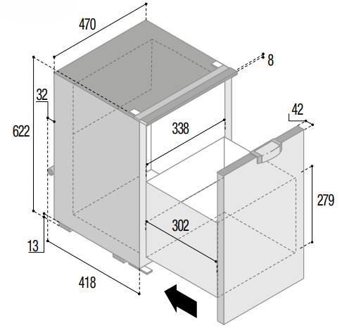 Vitrifrigo C75LDW CHR Auszug Kühlschrank mit Gefrierfach und externem Kompressor – Bild 5